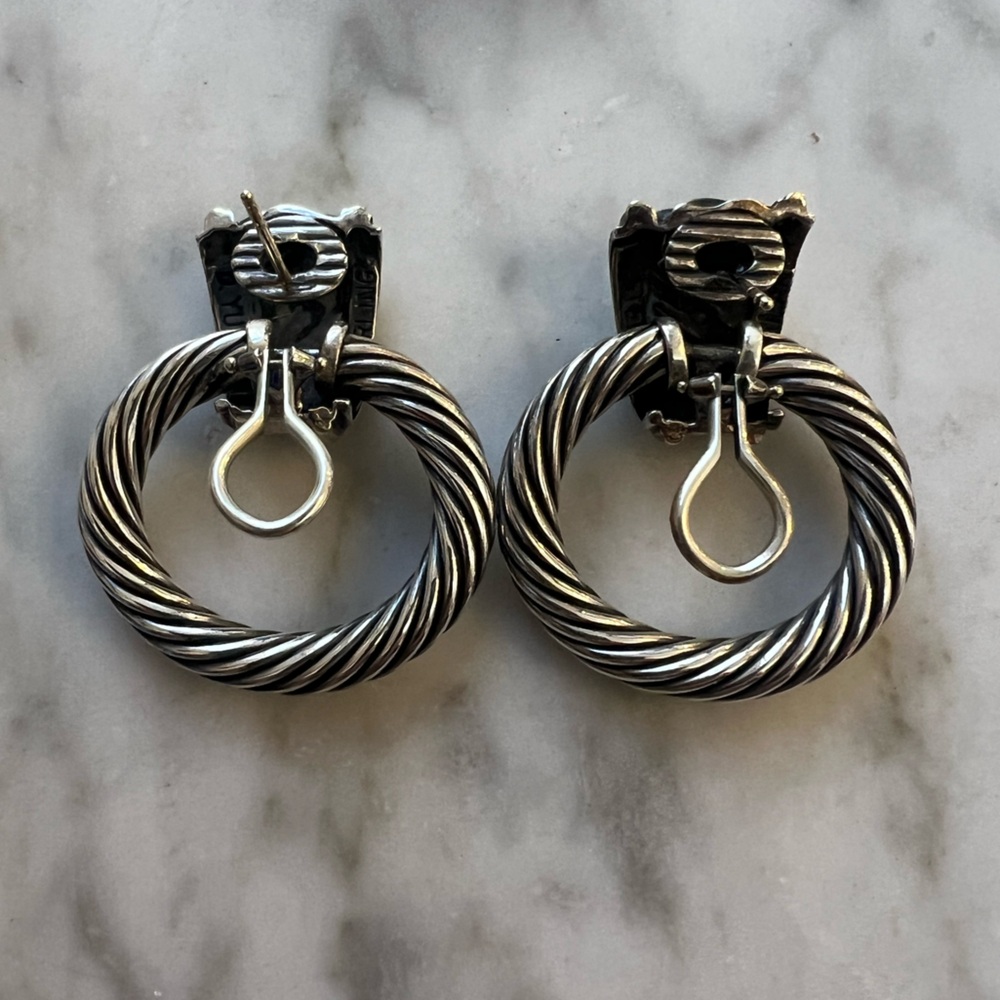 Authentic DAVID YURMAN Door Knocker Silver & Gold Cable Earrings - Picture 4 of 5